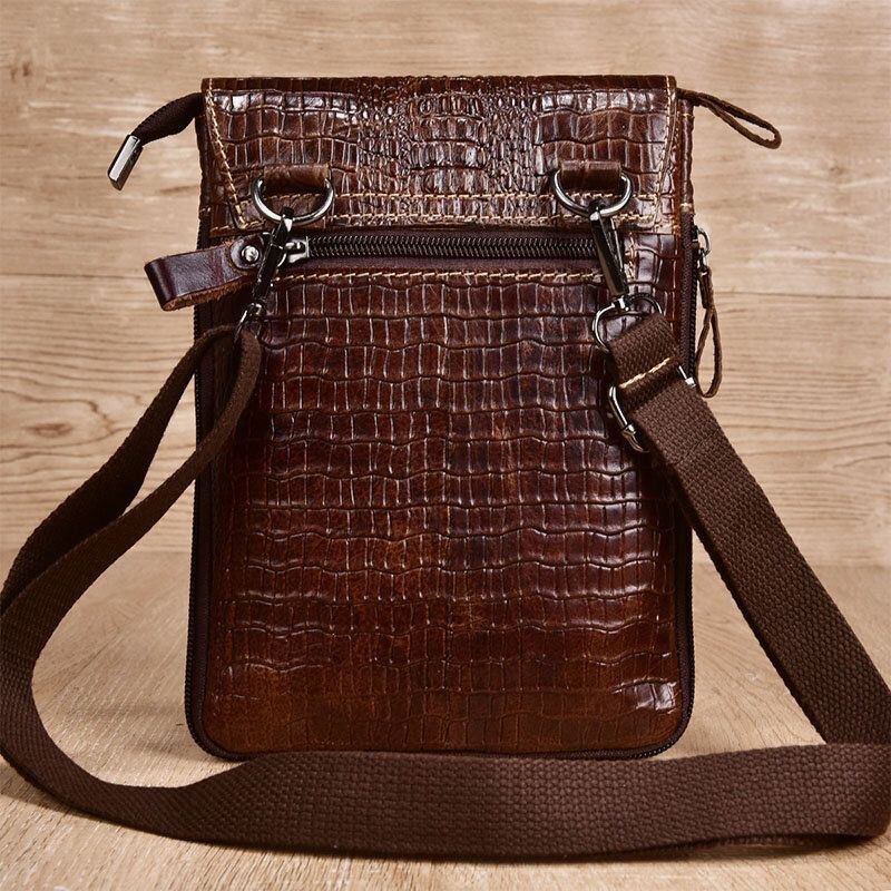 Ekte Skinn For Herre Slitasjebestandig Krokodilletekstur Uformell Crossbody-veske Skulderveske