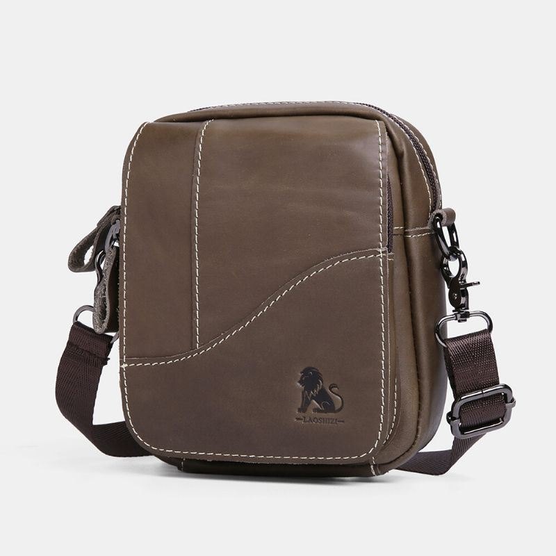 Ekte Skinn For Herre Slitasjebestandig Vintage Kuskinn Crossbody-vesker Med Stor Kapasitet Skulderveske Enkel Veske