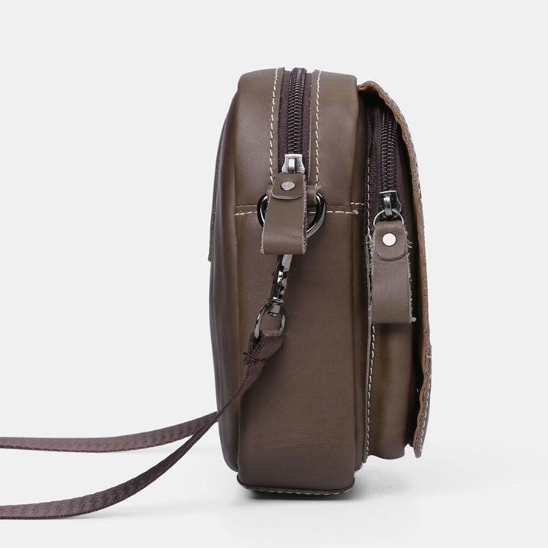 Ekte Skinn For Herre Slitasjebestandig Vintage Kuskinn Crossbody-vesker Med Stor Kapasitet Skulderveske Enkel Veske