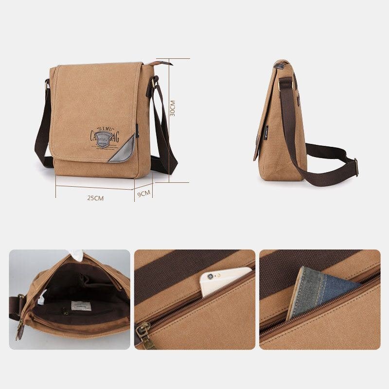 Herre Canvas Retro Skulderveske Med Stor Kapasitet Crossbody-veske