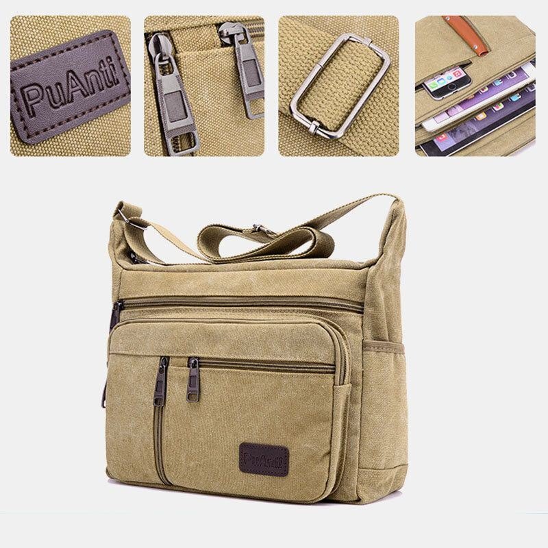 Herre Canvas Stor Kapasitet Enkel Skulderveske Crossbody Bag For Reise