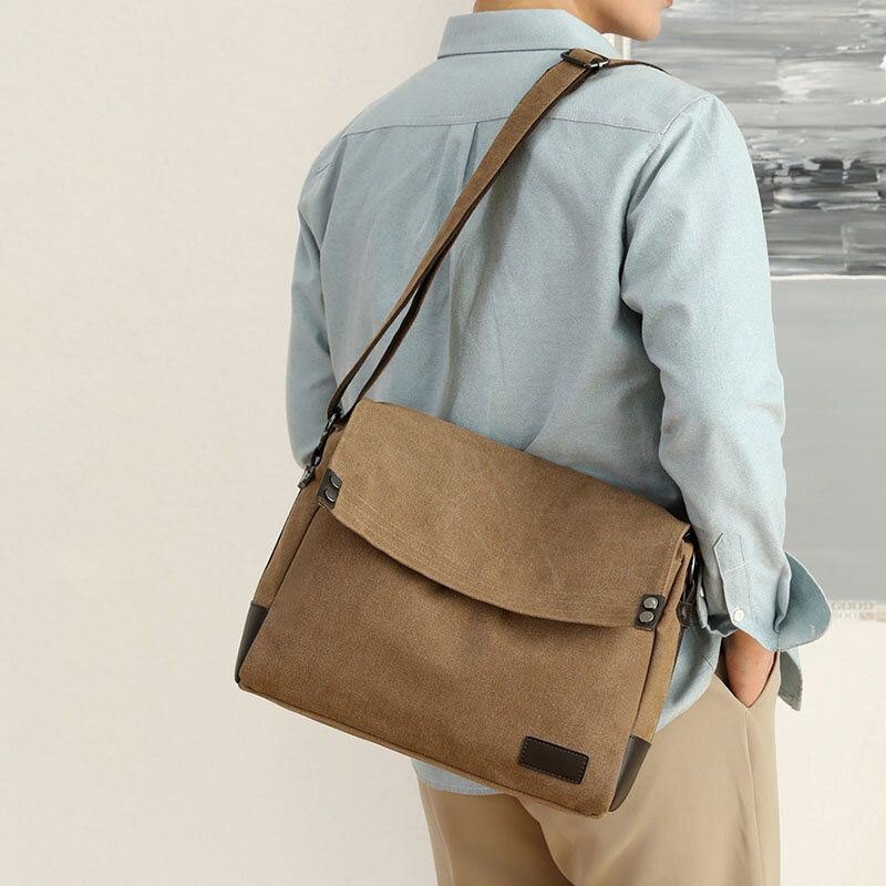 Herre Canvas Vintage Multifunksjon Crossbody Bag Med Stor Kapasitet Uformell Skulderveske