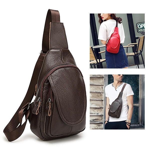 Herre Dame Brystveske I Ekte Skinn Mote Retro Casual Crossbody-veske Med 3 Farger