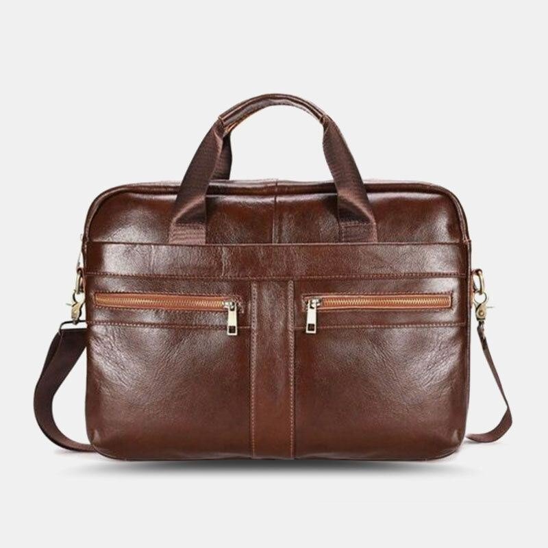 Herre Ekte Lær Multi-lomme Vintage 14 Tommers Bærbar Veske Messenger Bag Crossbody Vesker Skulderveske Koffert