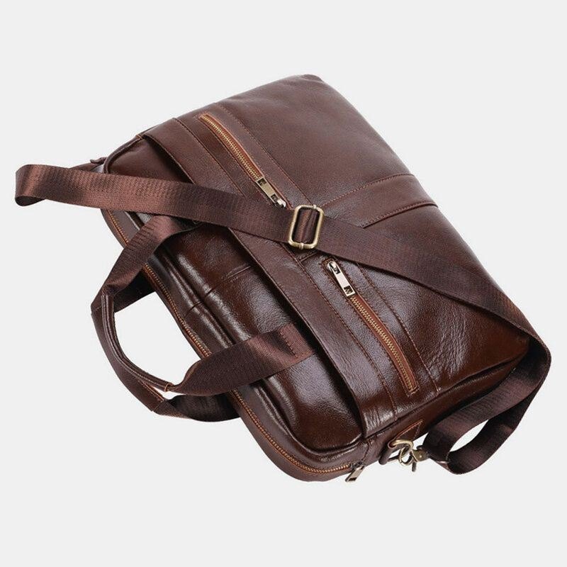 Herre Ekte Lær Multi-lomme Vintage 14 Tommers Bærbar Veske Messenger Bag Crossbody Vesker Skulderveske Koffert