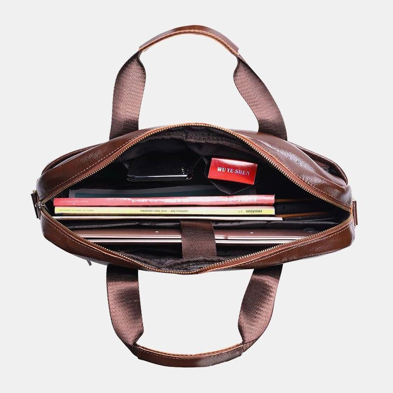 Herre Ekte Lær Multi-lomme Vintage 14 Tommers Bærbar Veske Messenger Bag Crossbody Vesker Skulderveske Koffert