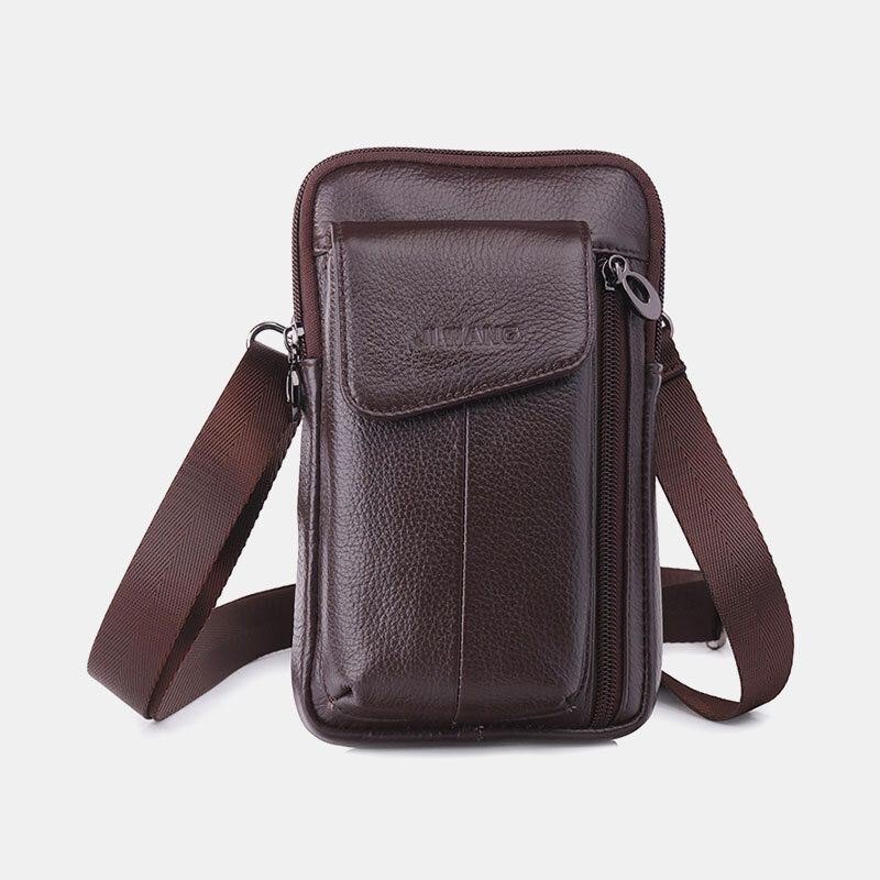 Herre Ekte Skinn 6.5 Tommer Telefonveske Midjeveske Belteveske Crossbody-veske