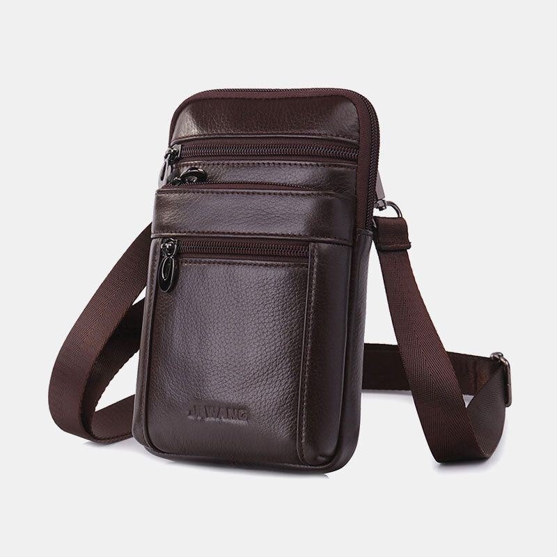 Herre Ekte Skinn 7 Tommer Telefonveske Midjeveske Belteveske Skulderveske Crossbody-veske