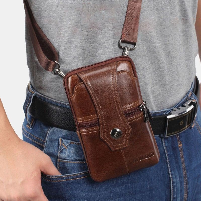 Herre Ekte Skinn Belte Telefonveske Casual Crossbody Bag Skulderveske