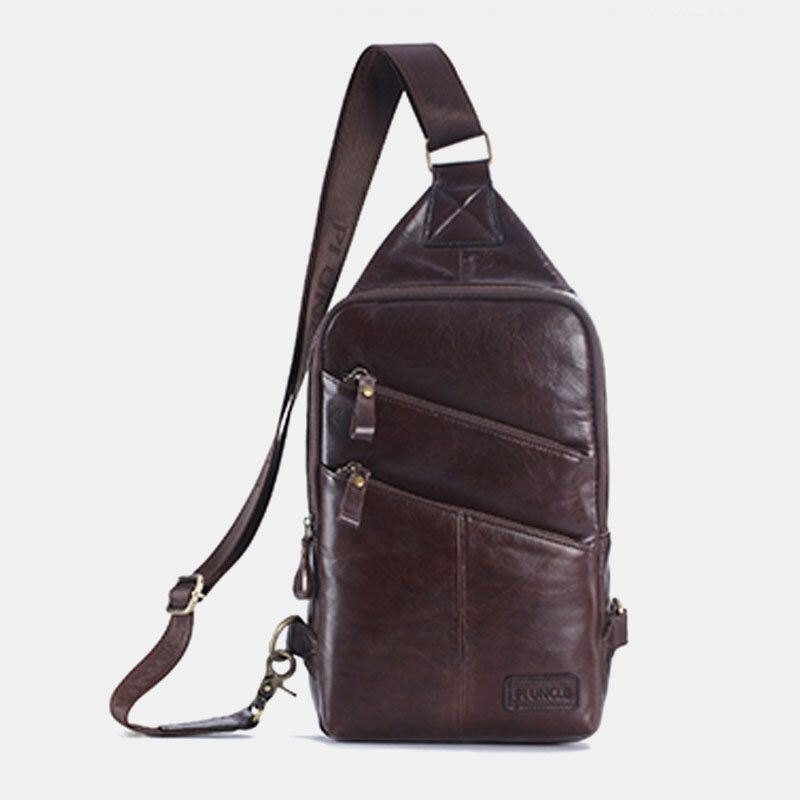 Herre Ekte Skinn Casual Business Crossbody Bag Brystveske Outdoor