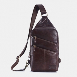 Herre Ekte Skinn Casual Business Crossbody Bag Brystveske Outdoor