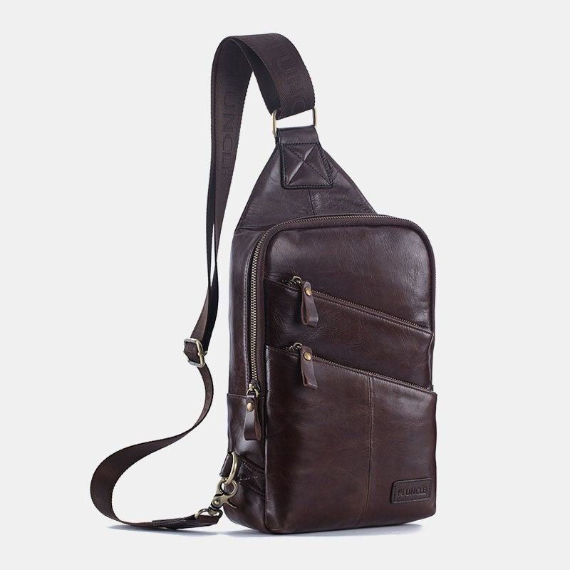 Herre Ekte Skinn Casual Business Crossbody Bag Brystveske Outdoor