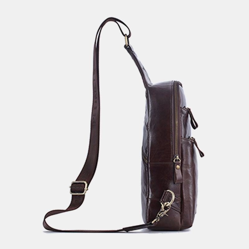 Herre Ekte Skinn Casual Business Crossbody Bag Brystveske Outdoor