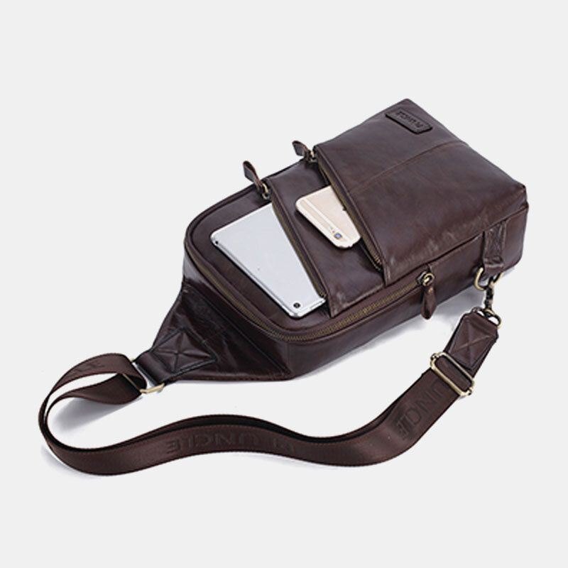 Herre Ekte Skinn Casual Business Crossbody Bag Brystveske Outdoor