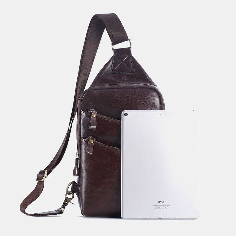 Herre Ekte Skinn Casual Business Crossbody Bag Brystveske Outdoor