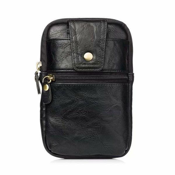 Herre Ekte Skinn Dobbel Glidelås Midjeveske Crossbody-veske