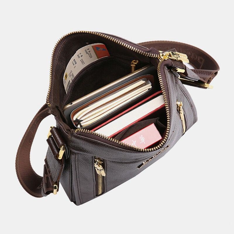 Herre Ekte Skinn Ku Skinn Anti-tyveri Crossbody Bag Skulderveske