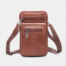 Herre Ekte Skinn Kuskinn Multi-bære Retro 7.2 Tommers Telefon Crossbody Bag Hengende Belte Bag Midjeveske