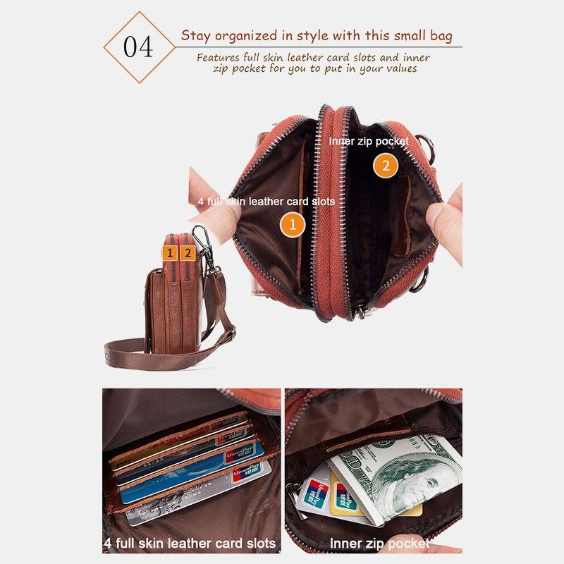 Herre Ekte Skinn Kuskinn Multi-bære Retro 7.2 Tommers Telefon Crossbody Bag Hengende Belte Bag Midjeveske