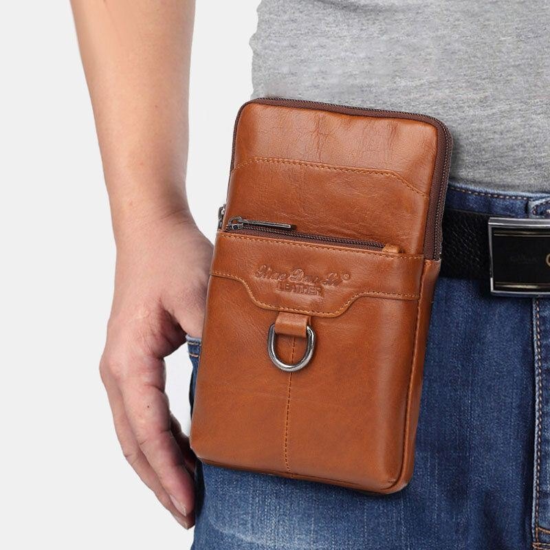 Herre Ekte Skinn Kuskinn Vintage Business 6.5 Tommer Telefonveske Crossbody Bag Midjeveske Sling Bag