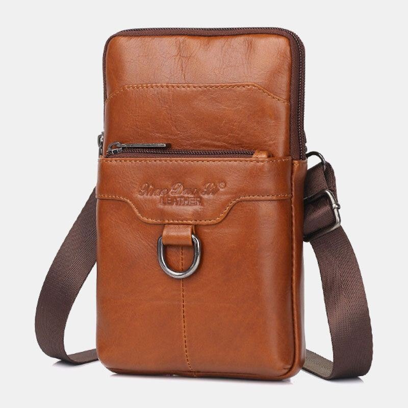 Herre Ekte Skinn Kuskinn Vintage Business 6.5 Tommer Telefonveske Crossbody Bag Midjeveske Sling Bag