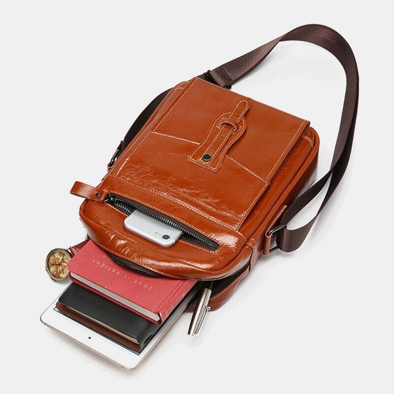 Herre Ekte Skinn Med Stor Kapasitet Vintage Business Crossbody Bag Skulderveske