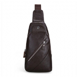 Herre Ekte Skinn Mote Uformell Brystpakke Daypack Sling Bag Skulderveske