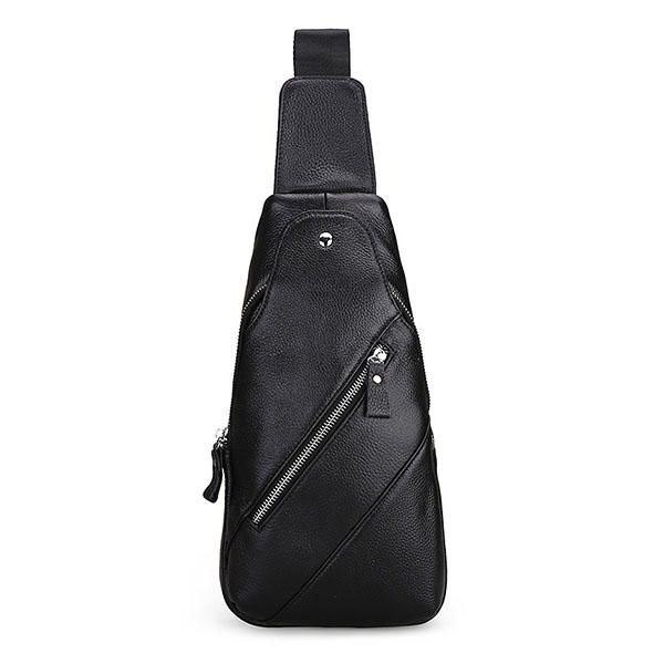 Herre Ekte Skinn Mote Uformell Brystpakke Daypack Sling Bag Skulderveske