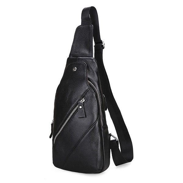 Herre Ekte Skinn Mote Uformell Brystpakke Daypack Sling Bag Skulderveske