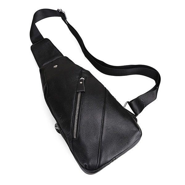 Herre Ekte Skinn Mote Uformell Brystpakke Daypack Sling Bag Skulderveske