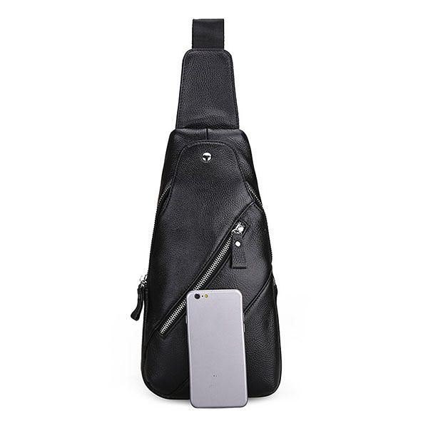 Herre Ekte Skinn Mote Uformell Brystpakke Daypack Sling Bag Skulderveske