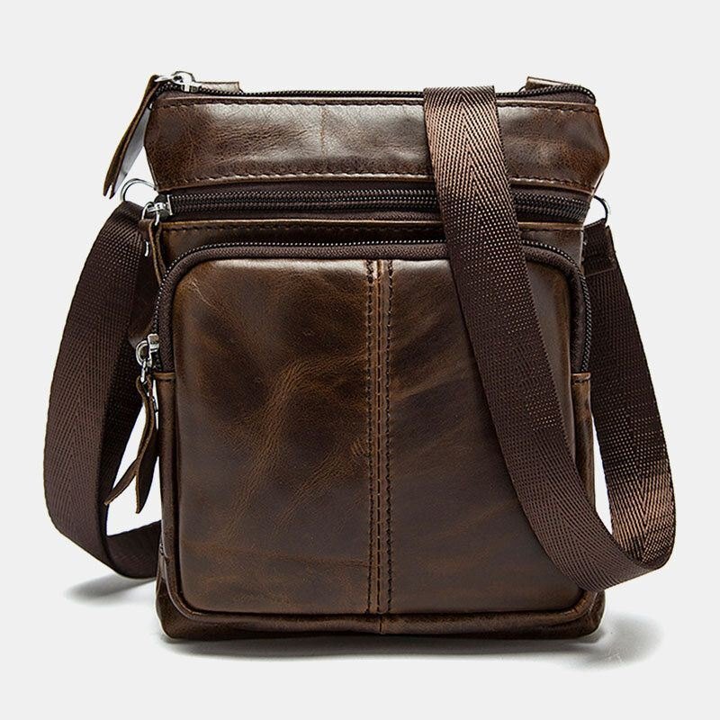 Herre Ekte Skinn Multi-lomme Casual Business 6.3-tommers Telefonveske Crossbody-vesker Første Lags Kuskinn Skulderveske