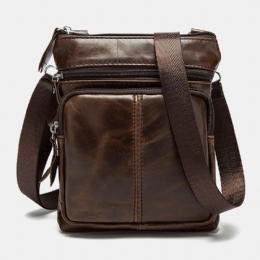 Herre Ekte Skinn Multi-lomme Casual Business 6.3-tommers Telefonveske Crossbody-vesker Første Lags Kuskinn Skulderveske