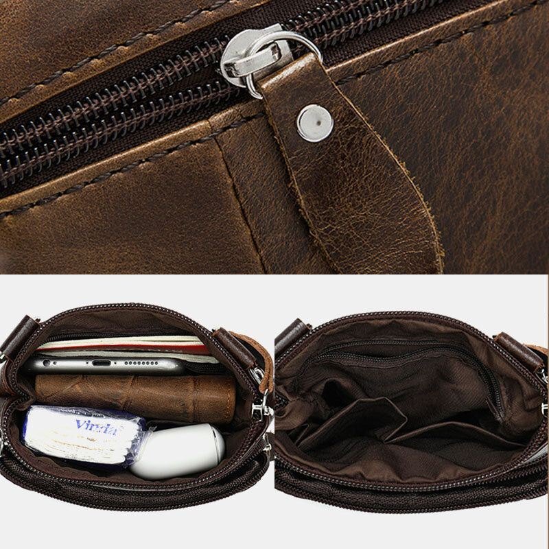 Herre Ekte Skinn Multi-lomme Casual Business 6.3-tommers Telefonveske Crossbody-vesker Første Lags Kuskinn Skulderveske