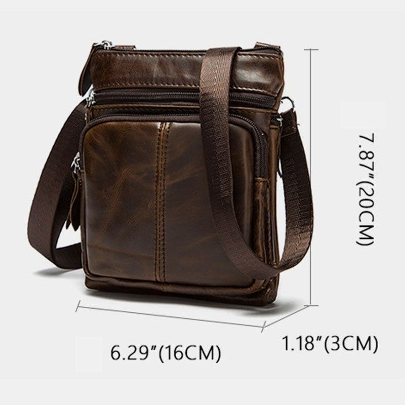 Herre Ekte Skinn Multi-lomme Casual Business 6.3-tommers Telefonveske Crossbody-vesker Første Lags Kuskinn Skulderveske