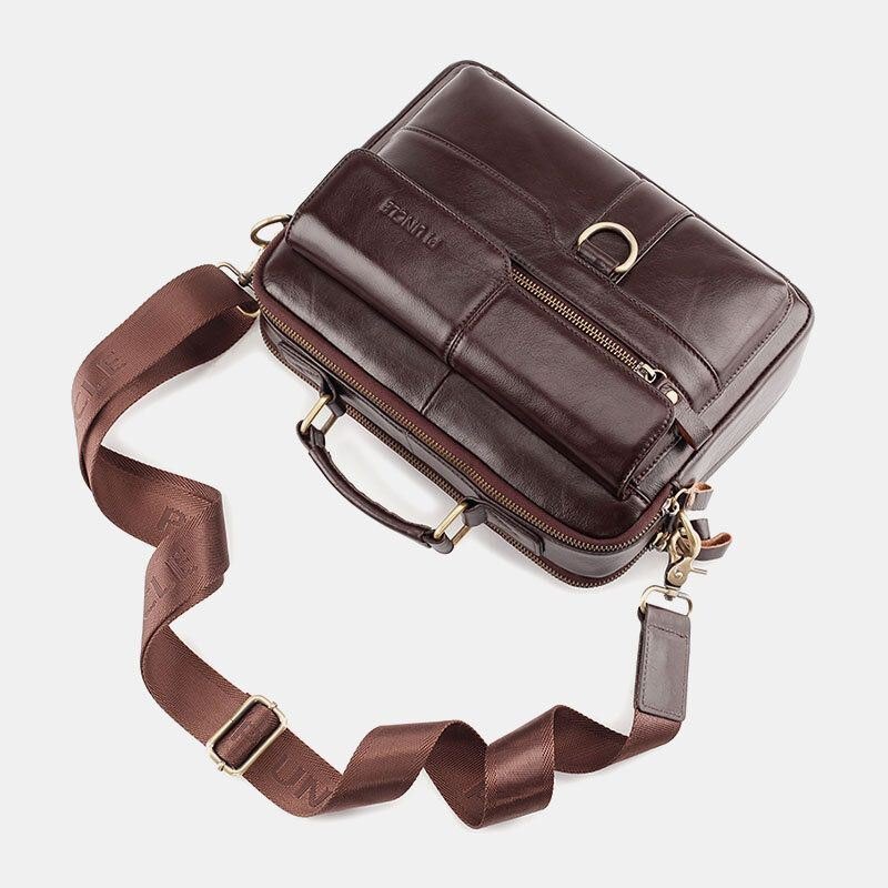 Herre Ekte Skinn Multi-pocket Crossbody Vesker Retro 6.5 Tommers Telefonveske Med Stor Kapasitet Koffert Skulderveske Håndveske