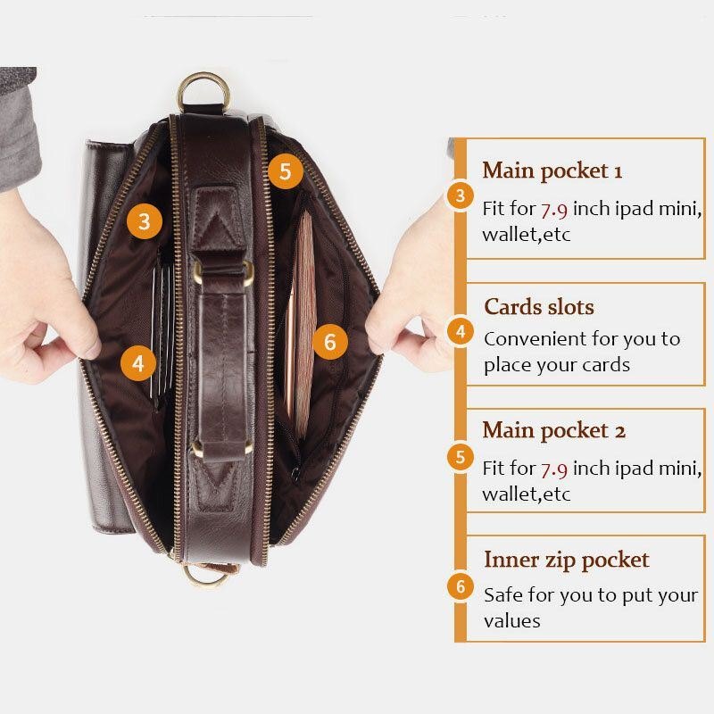 Herre Ekte Skinn Multi-pocket Crossbody Vesker Retro 6.5 Tommers Telefonveske Med Stor Kapasitet Koffert Skulderveske Håndveske