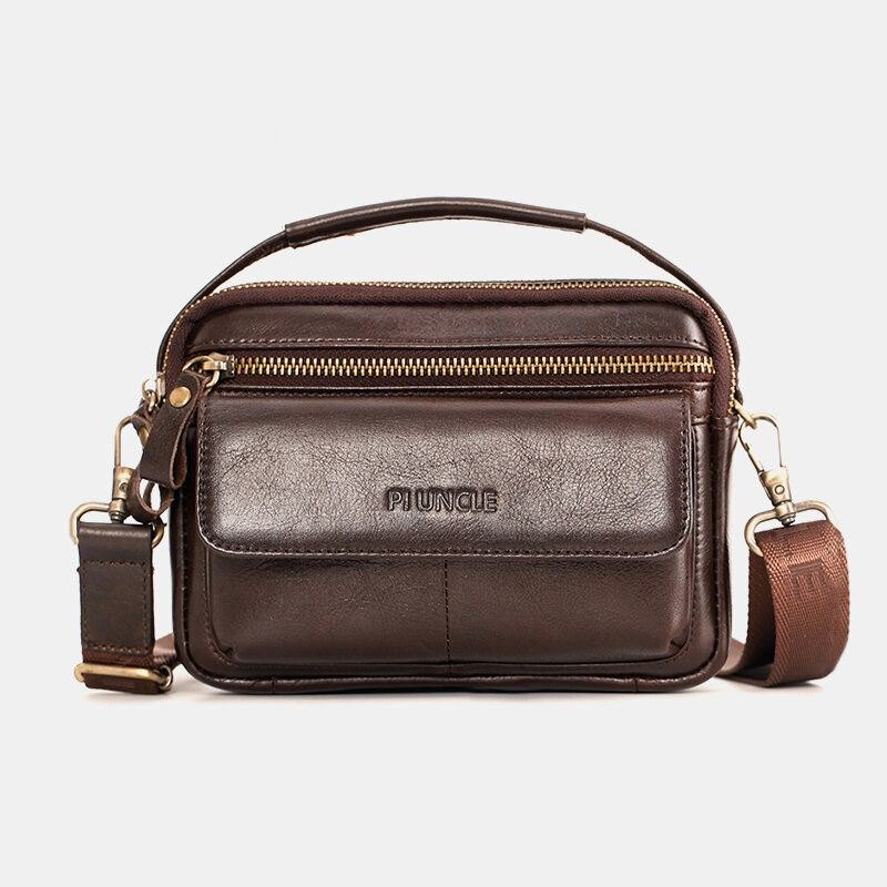 Herre Ekte Skinn Multifunksjon Multi-bære 6.5 Tommer Telefonveske Crossbody Bag Midjeveske