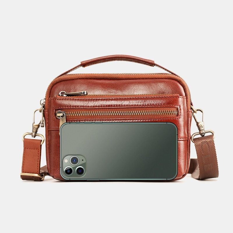 Herre Ekte Skinn Multifunksjon Multi-bære 6.5 Tommer Telefonveske Crossbody Bag Midjeveske