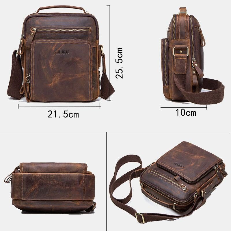 Herre Ekte Skinn Multifunksjon Multi-lomme Vintage Kofferter Messenger Bag Crossbody Bag Håndveske