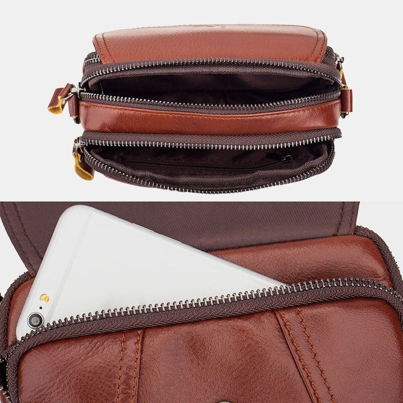 Herre Ekte Skinn Retro 7.5 Tommers Telefonveske Cross Body Bag Midjeveske Med Belteløkke