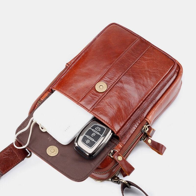 Herre Ekte Skinn Retro Business Multifunksjon Brystveske Skulderveske Cross Body Bag