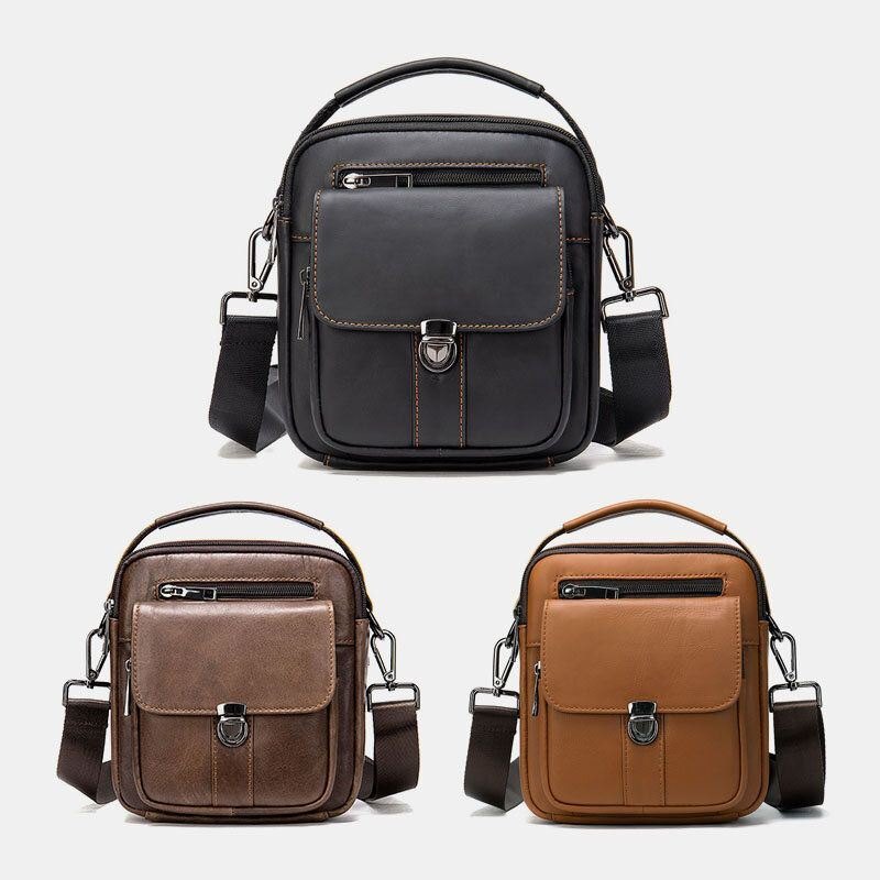 Herre Ekte Skinn Rygg Anti-tyveri Lomme Crossbody Vesker Retro Multi-lomme Slitasjebestandig Messenger Bag Skulderveske