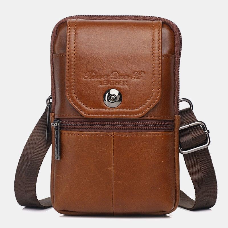 Herre Ekte Skinn Vintage Multikortspor 6.5 Tommers Mini Telefonveske Crossbody Bag Midjeveske Kuskinnsveske