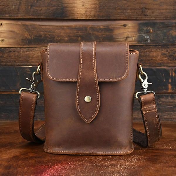 Herre Ekte Skinn Vintage Skulderveske Crossbody Bag