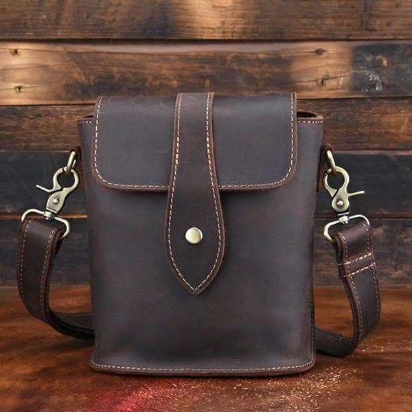 Herre Ekte Skinn Vintage Skulderveske Crossbody Bag