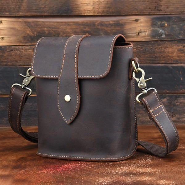 Herre Ekte Skinn Vintage Skulderveske Crossbody Bag