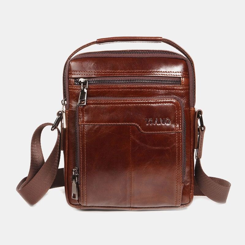 Herre Første Lag Kuskinn Dobbel Frontlomme 7.9 Tommer Ipad Mini Messenger Bag Crossbody Bag Lærerveske