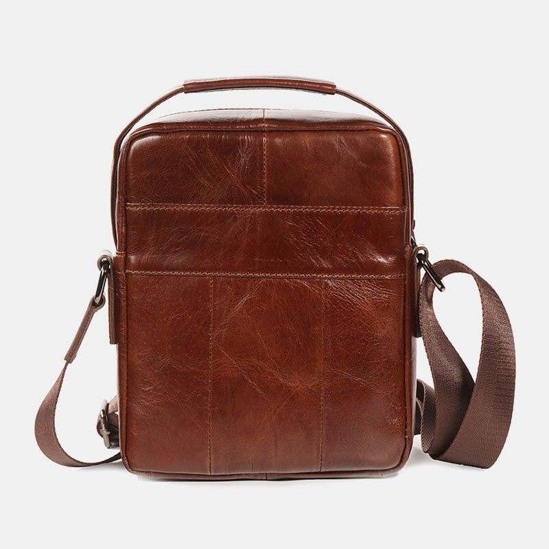 Herre Første Lag Kuskinn Dobbel Frontlomme 7.9 Tommer Ipad Mini Messenger Bag Crossbody Bag Lærerveske