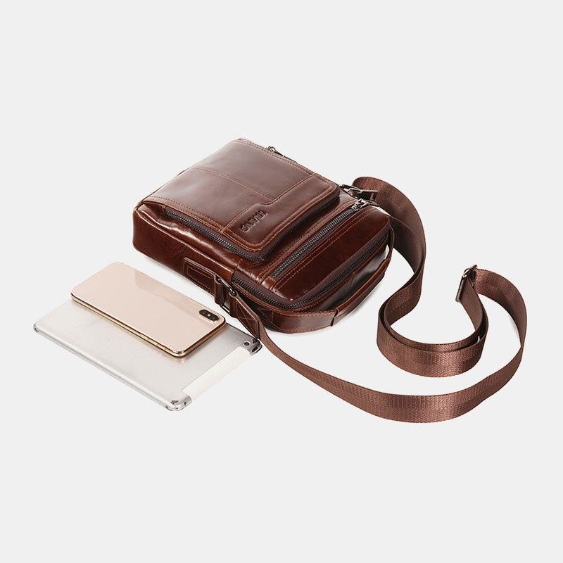 Herre Første Lag Kuskinn Dobbel Frontlomme 7.9 Tommer Ipad Mini Messenger Bag Crossbody Bag Lærerveske